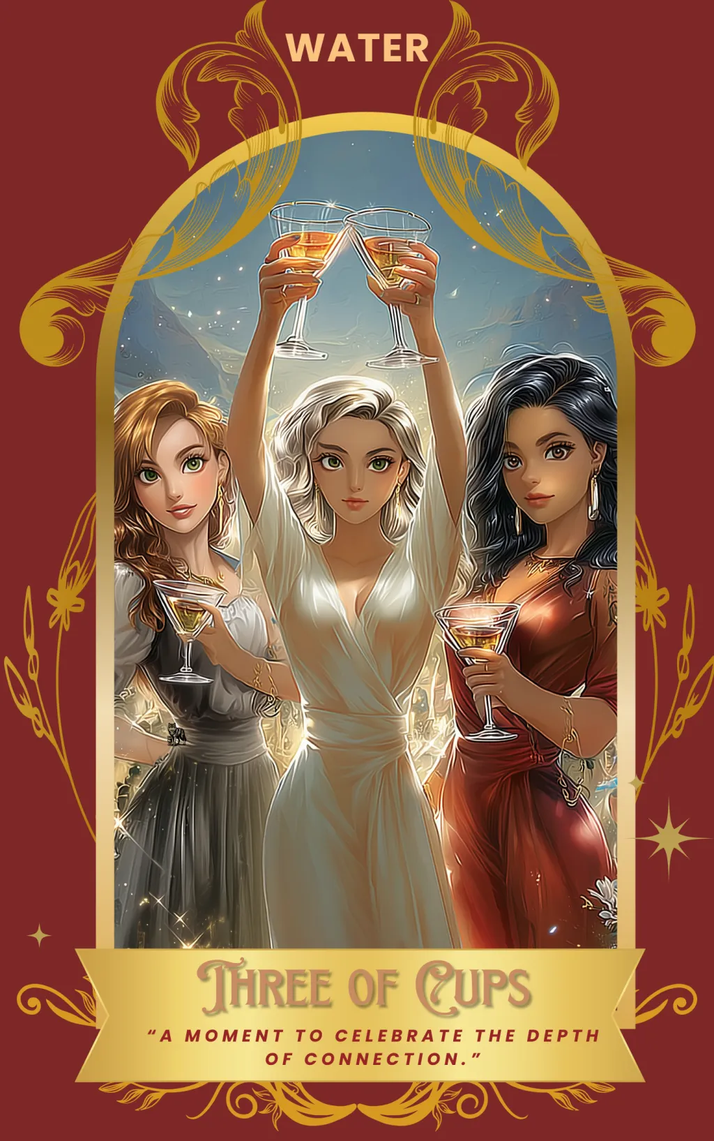 Three of Cups card art