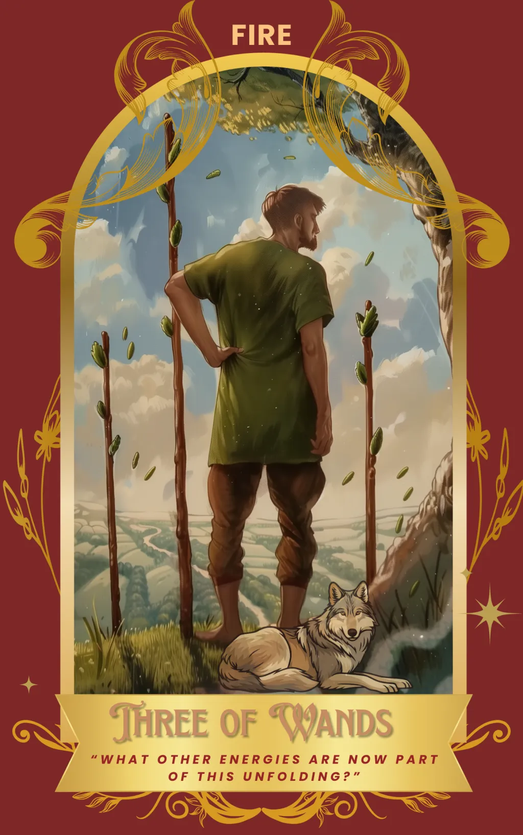 Three of Wands card art