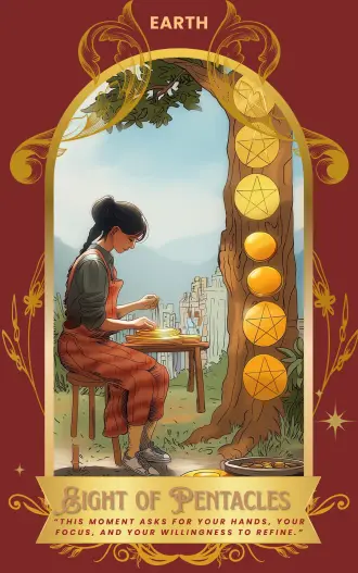 Eight of Pentacles card art