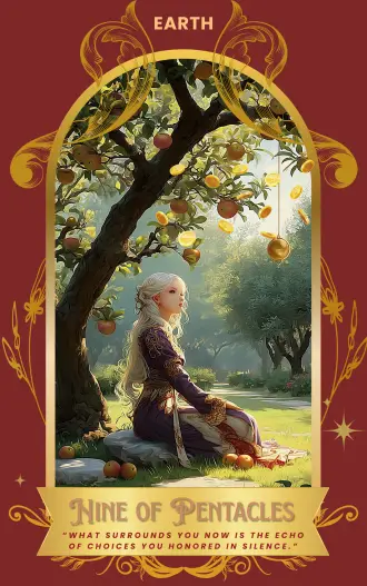 Nine of Pentacles card art